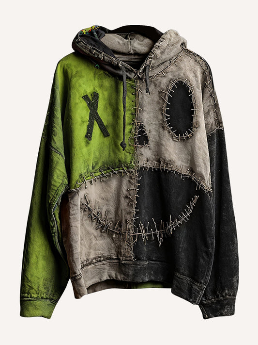 Retro patchwork Halloween horror hooded sweatshirt