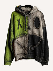 Retro patchwork Halloween horror hooded sweatshirt