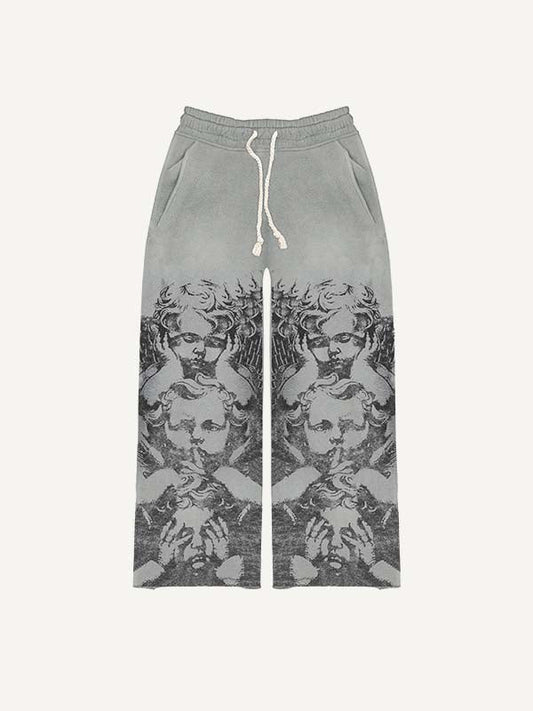 Angel Print Elastic Waist Pants