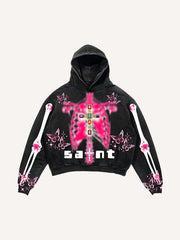 In Hell Heart in Heaven Graphic Print Hooded Sweatshirt