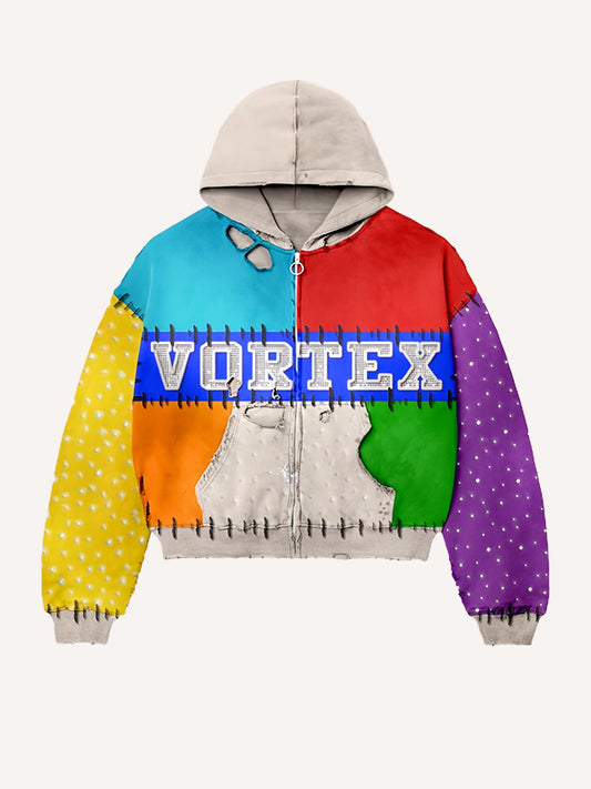 Four-piece color-blocked high-end washed sweatshirt