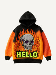Tie-Dye Gradient Flame Skull Halloween Hoodie