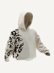 3D three-dimensional tailoring hooded white flame hoodie