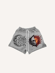 Evil Sun&Moon&Skull&Graphic Print Drawstring Waist Shorts