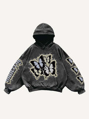 Butterfly Letter Faux Decal Print Slant Pockets Hoodie