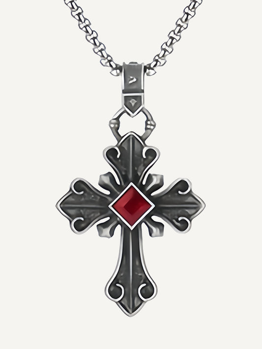 Ruby Cross Jesus Bless Me Metal Necklace