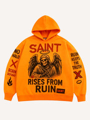 New printed crew neck hooded sweatshirt that looks like a devil but is actually an angel