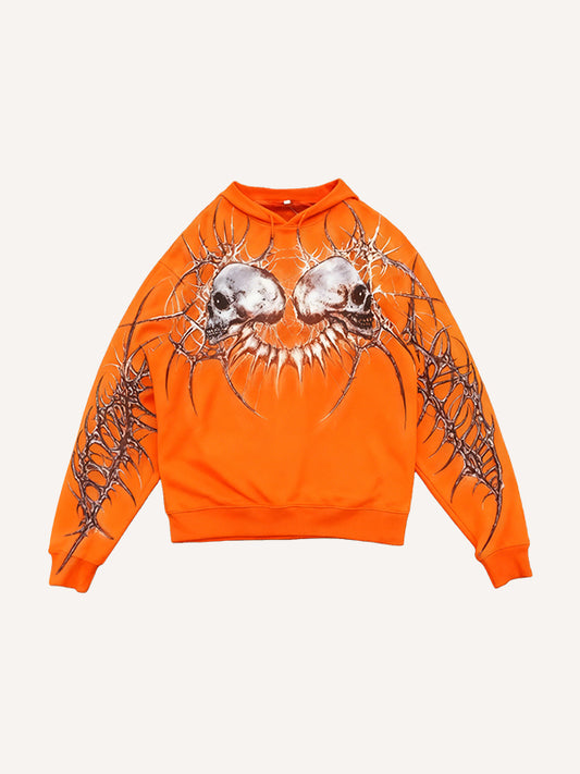 Hand-drawn illustration skull prayer print hoodie