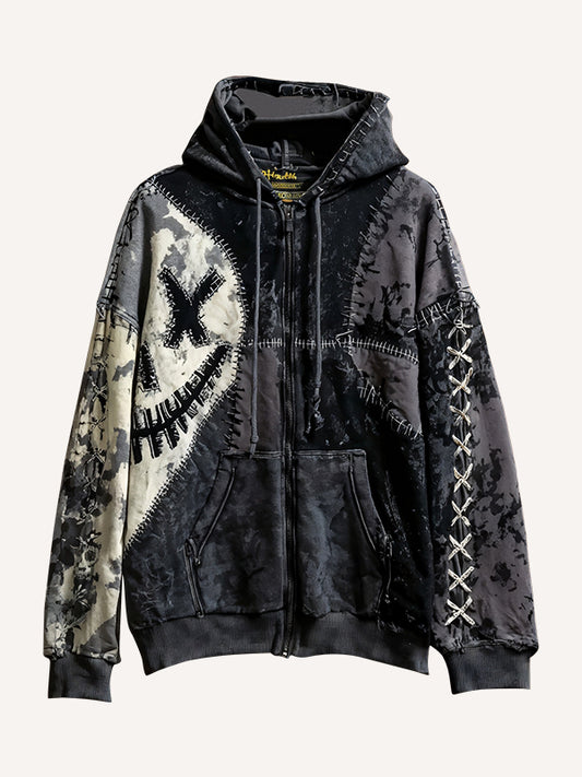 Distressed zipper comfortable retro Halloween atmosphere sweatshirt