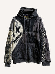 Distressed zipper comfortable retro Halloween atmosphere sweatshirt