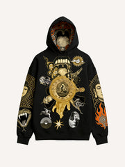 Hoodie with a design featuring faith in the Holy Light and ancient symbols