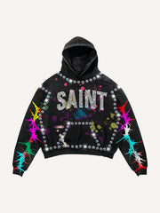 High-end hooded sweatshirt with rhinestone pattern
