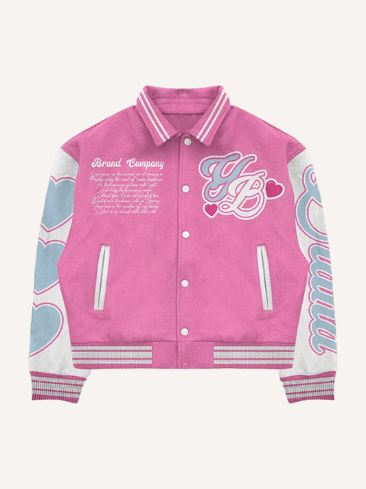 Pink patchwork personalized rap baseball jacket