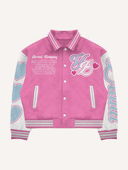 Pink patchwork personalized rap baseball jacket