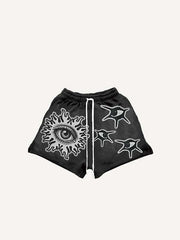 Eye Faux Decal Print Drawstring Waist Shorts