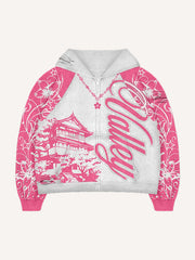 Hand-painted floral zip-up sweatshirt