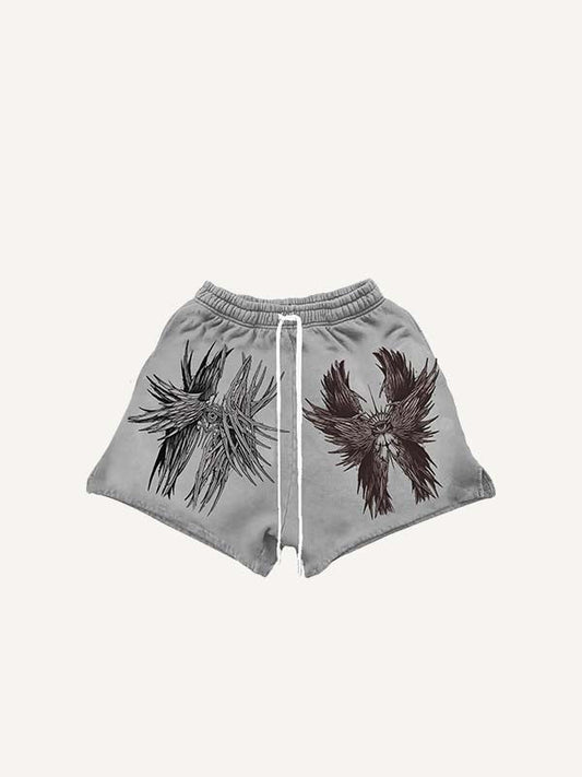 Wing&Eye Print Drawstring Waist Shorts