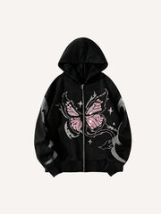 Rhinestone Butterfly Print Y2K Hoodie