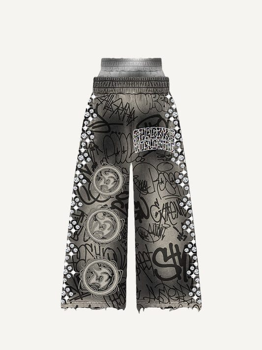 Multicolor spray paint hip-hop art hand-painted trousers