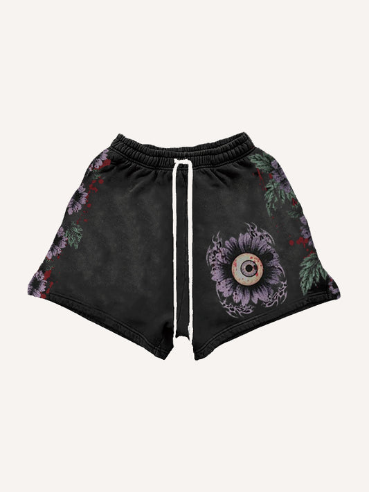 Eye of Hell hand-painted art illustration shorts