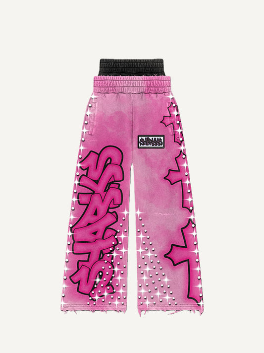 Two-tone spray-painted art trousers