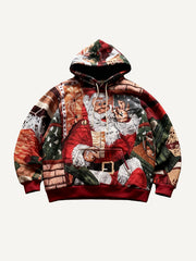 Hand-painted ethnic towel texture Santa Claus print warm sweatshirt