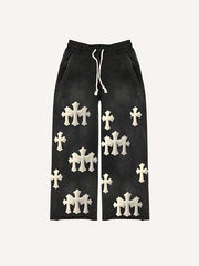 Cross Print Elastic Waist Pants