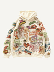 Hoodie with towel-textured appliqués and felt embroidery