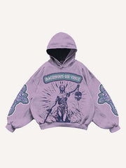 Figure Cross Letter Faux Decal Print Slant Pockets Hoodie