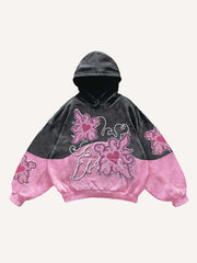 Colorblock Heart&Graphic Faux Decal Print Slant Pockets Hoodie