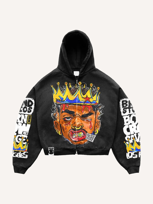 Street Comfortable Graffiti Rap Emperor Distressed Print Sweatshirt