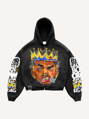 Street Comfortable Graffiti Rap Emperor Distressed Print Sweatshirt