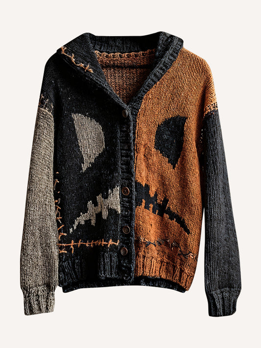 Halloween Cardigan Cozy Print Hooded Sweatshirt