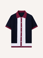 Elegant and stylish preppy old-fashioned collared knit jacquard short-sleeved top