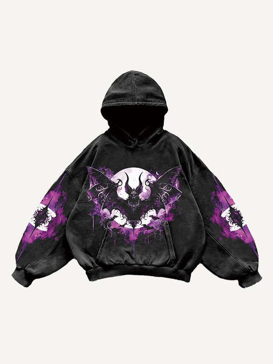 Halloween Figure Bat Graphic Print Slant Pockets Hoodie