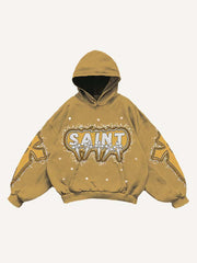 Cross Wing Letter Faux Decal Print Slant Pockets Hoodie