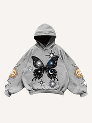 Butterfly Sun Moon Graphic Print Slant Pockets Hoodie