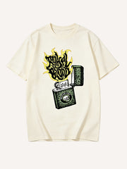 Vintage Flaming Lighter & Skull Graphic T-Shirt