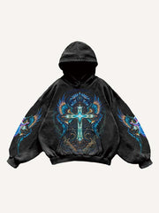 Figure Cross Wing Graphic Letter Print Slant Pockets Hoodie