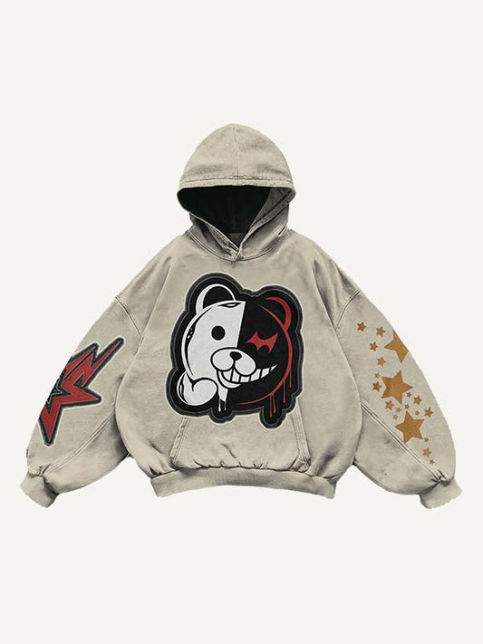 Bear Graphic Print Slant Pockets Hoodie