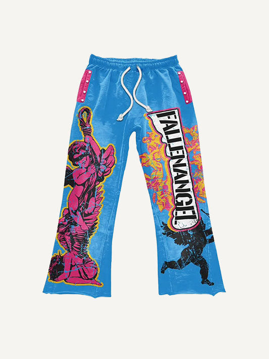 Hose mit Engel- und Buchstaben-Imitat-Aufkleber, Strass-Imitat-Print und elastischer Taille