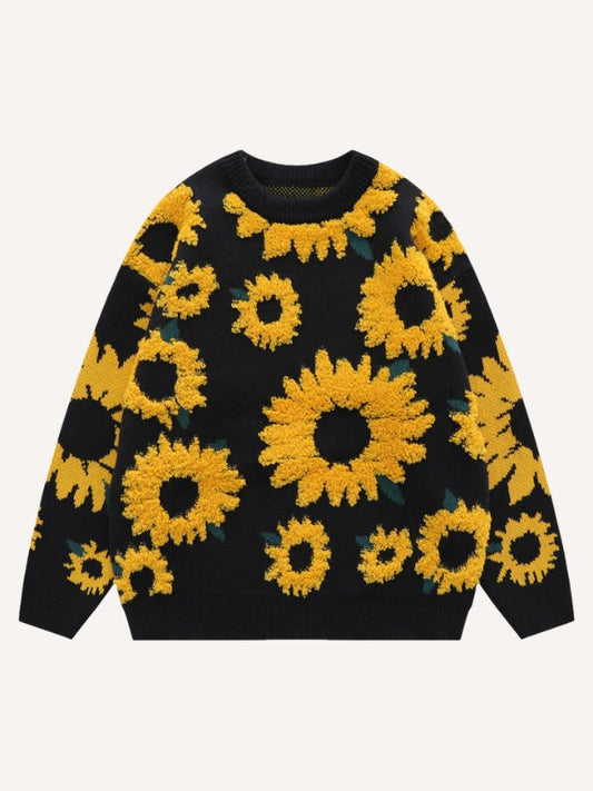 Floral Jacquard Round Neck Knit Sweater