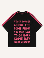 Letter&Stripe Print Round Neck T-shirt