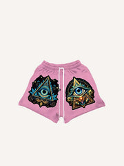 Eye&Graphic Print Drawstring Waist Shorts