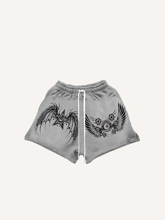 Shorts mit Kordelzug in der Taille und Stern-, Flügel- und Augapfel-Print