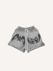 Star&Wing&Eyeball Print Drawstring Waist Shorts