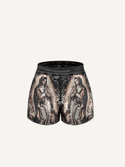 Mary&Pray&Floral Print Drawstring Waist Shorts