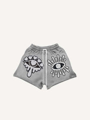 Eye&Heart Print Drawstring Waist Shorts