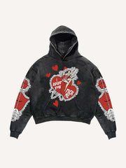 Figure&Heart&Arrow&Letter Faux Decal Print Slant Pockets Hoodie