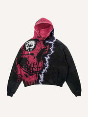 Skull Print Slant Pockets Hoodie